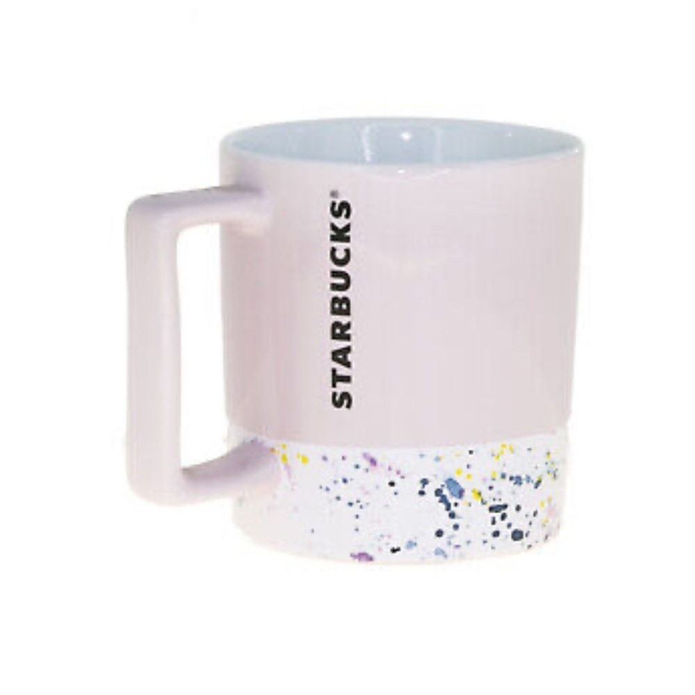 Starbucks 2017 Pink Paint Splatter Mug Square Handle 12 ounces Coffee Tea Cup